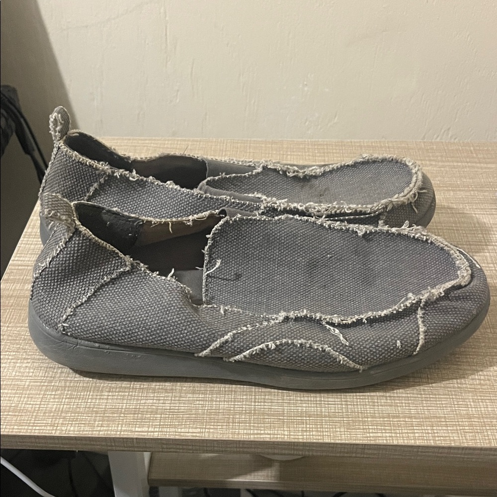Sanuk Charcoal Frayed Canvas Slip-Ons